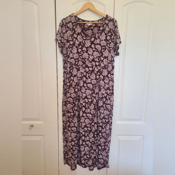 J Jill Wearever V-neck Floral Stretch Maxi Dress Pockets Size L - Picture 1 of 11